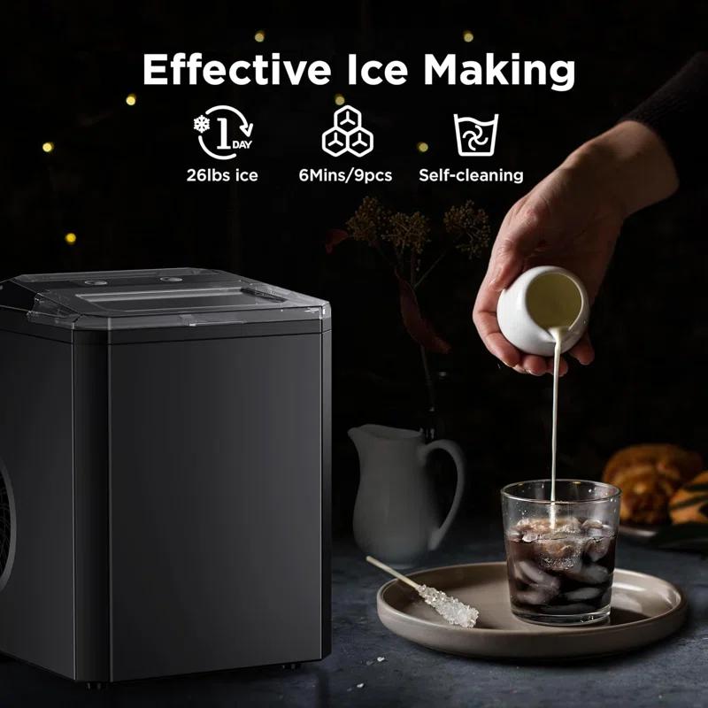 ColorLife 26lbs Countertop Bullet-Shape Ice Maker, 9 Cubes Make in 6 Mins, 2 Sizes of Bullet Ice