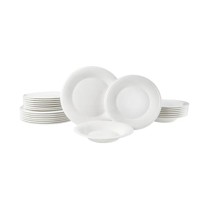 Fitz and Floyd Fitz and Floyd Nevaeh White Classic Bead 24-Piece Bone China Dinnerware Set, Service For 8