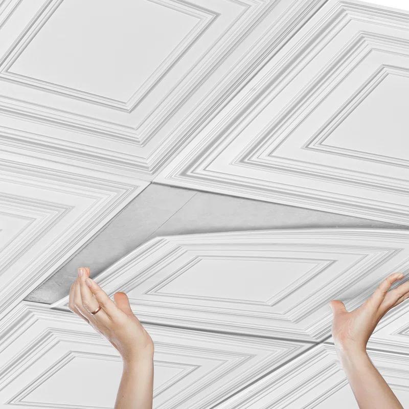 VEVOR Ceiling Tiles 12-Pack 24 x 24 in PVC Easy Installation White Peg Pattern | Wayfair