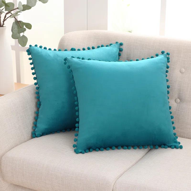 Deconovo Deconovo Pom-poms Velvet Reversible Pillow Cover (Set of 2)