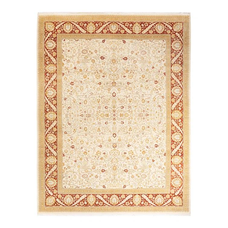 Ivory Hand-Knotted Wool Rectangular 8' x 10' Area Rug