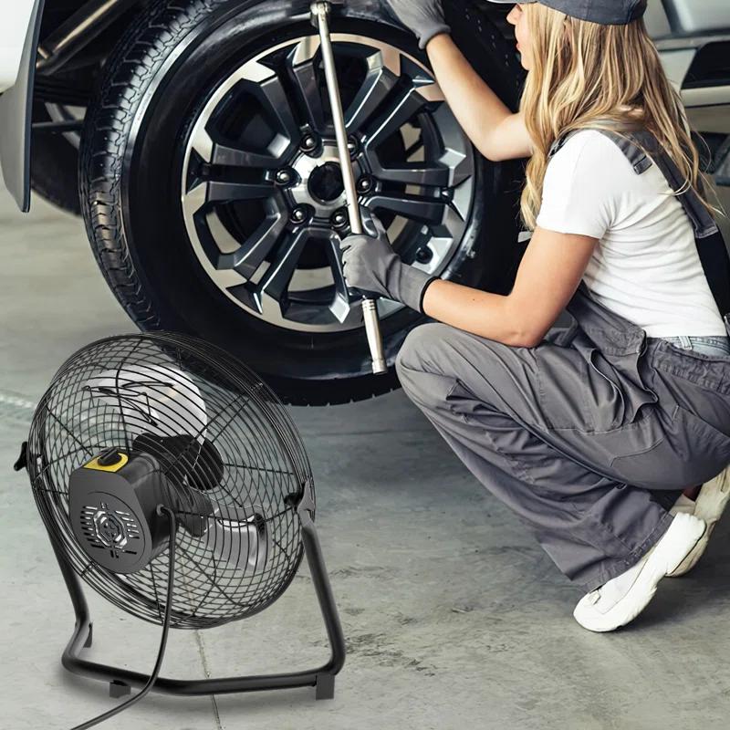 MoNiBloom 14" 3-Speed High Velocity Floor Fan, Heavy Duty Metal Industrial Cradle Floor Fan w/ Adjustable Tilt