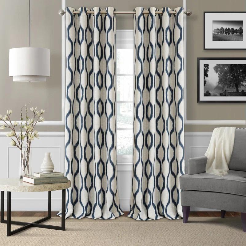 Hokku Designs Geometric Room-Darkening Window Curtain, Living Room And Bedroom Drape With Grommets, 52"X95", 1 Panel, Indigo
