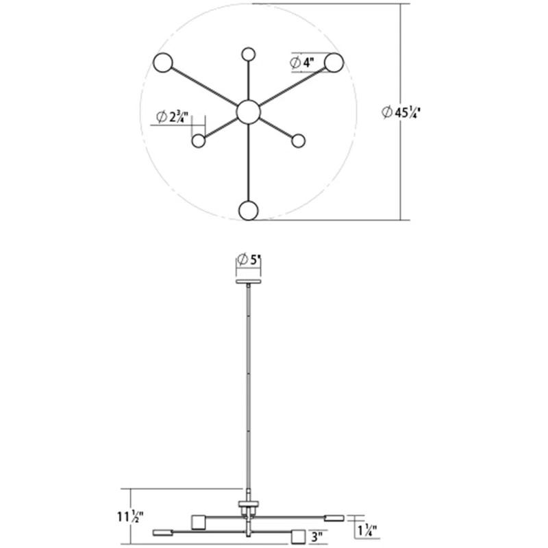 Counterpoint 6 - Light Dimmable LED Sputnik Modern Linear Chandelier