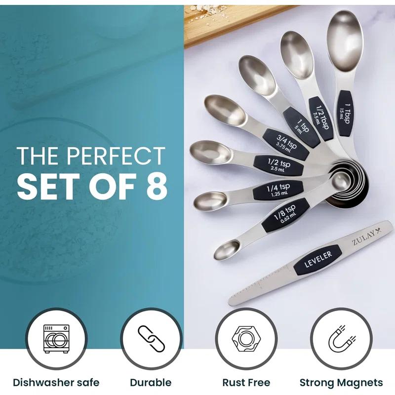Zulay Kitchen Zulay Stainless Steel Measuring Spoon Set - Stackable Magnetic Spoon Measuring Set - Magnetic Measuring Spoon Set Of 8 With Leveler - Made With Strong N45 Magnets & 304 Stainless Steel - Sunset