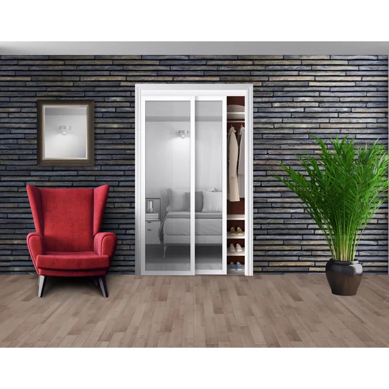 Renin 81'' Solid + Manufactured Wood Mirrored Sliding Closet Doors