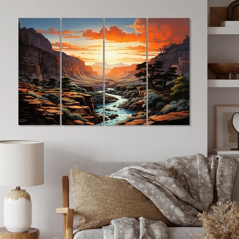 Design Art Canyon Vertical Vistas Pointillism - Landscapes Metal Wall Art Prints Set