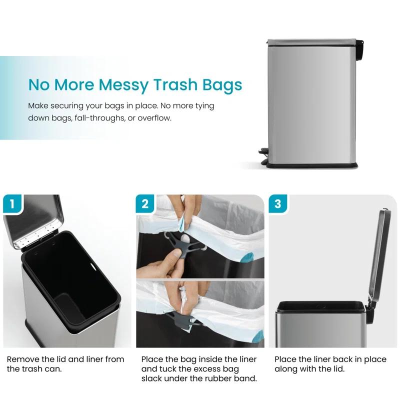 Home Zone Living 8 Gallon Stainless Steel Kitchen Trash Can with Step-On Pedal and Slow Closing Lid