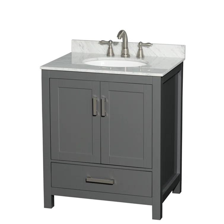 Wyndham Collection Sheffield 30" Freestanding Single Bathroom Vanity with Marble Top