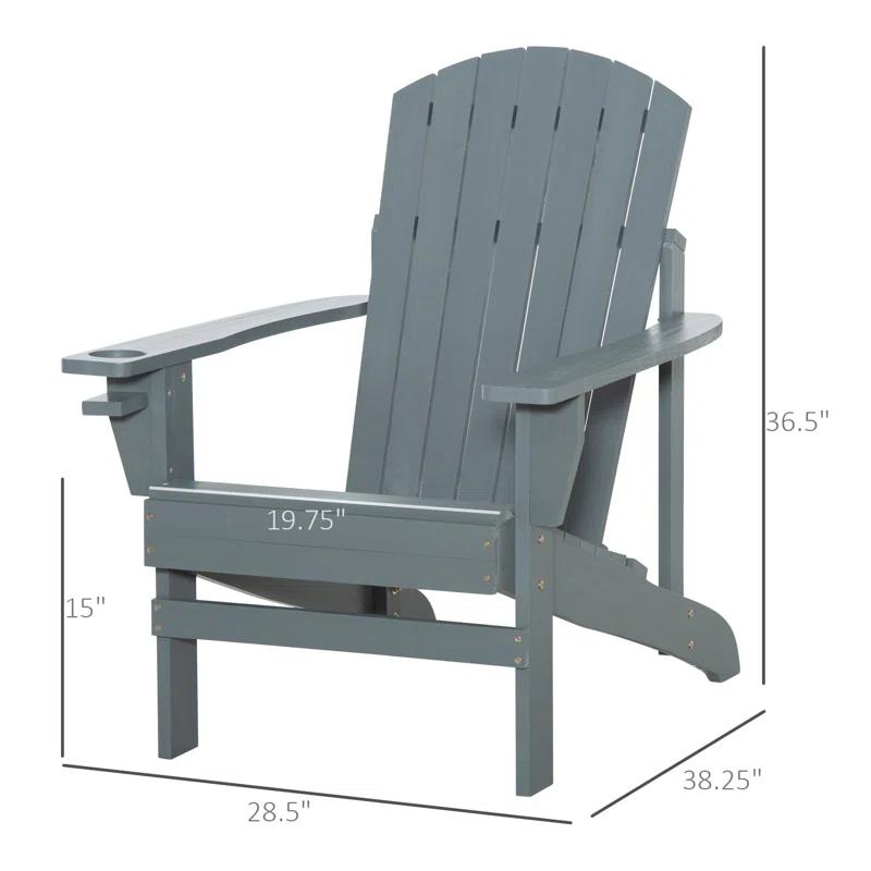 Highland Dunes Outsunny Wooden Adirondack Chair, Outdoor Patio Lawn Chair With Cup Holder, Weather Resistant Lawn Furniture, Classic Lounge For Deck, Garden, Backyard, Fire Pit
