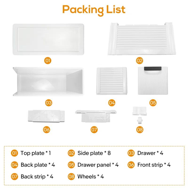 Rebrilliant Slim Plastic Rolling Storage Cabinet With 4 Drawers For Bathroom, Kitchen, Laundry - White