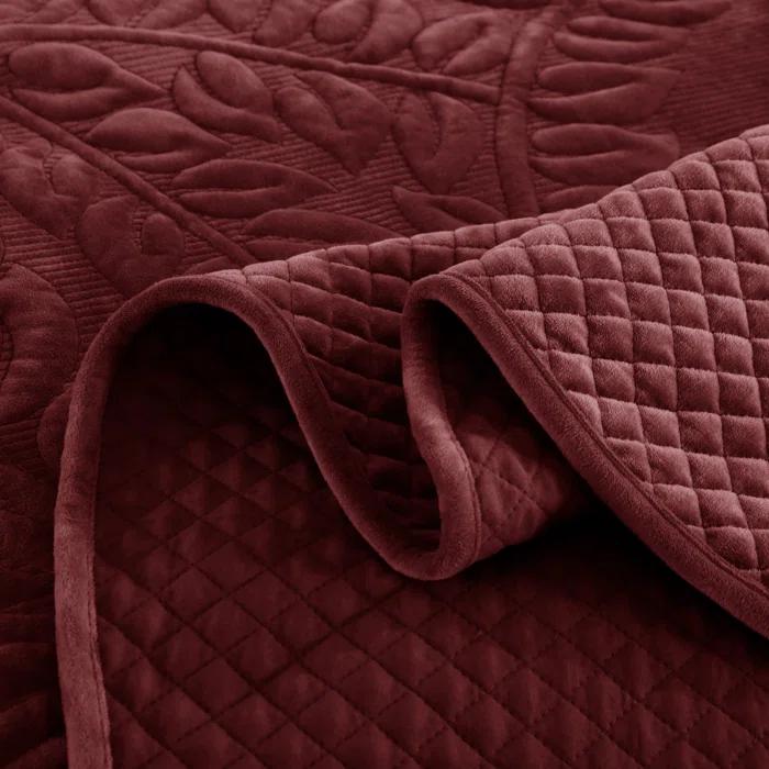 MarCielo Marcielo Oversized Embroidered Velvet Quilt Set With 2 Pillow Shams