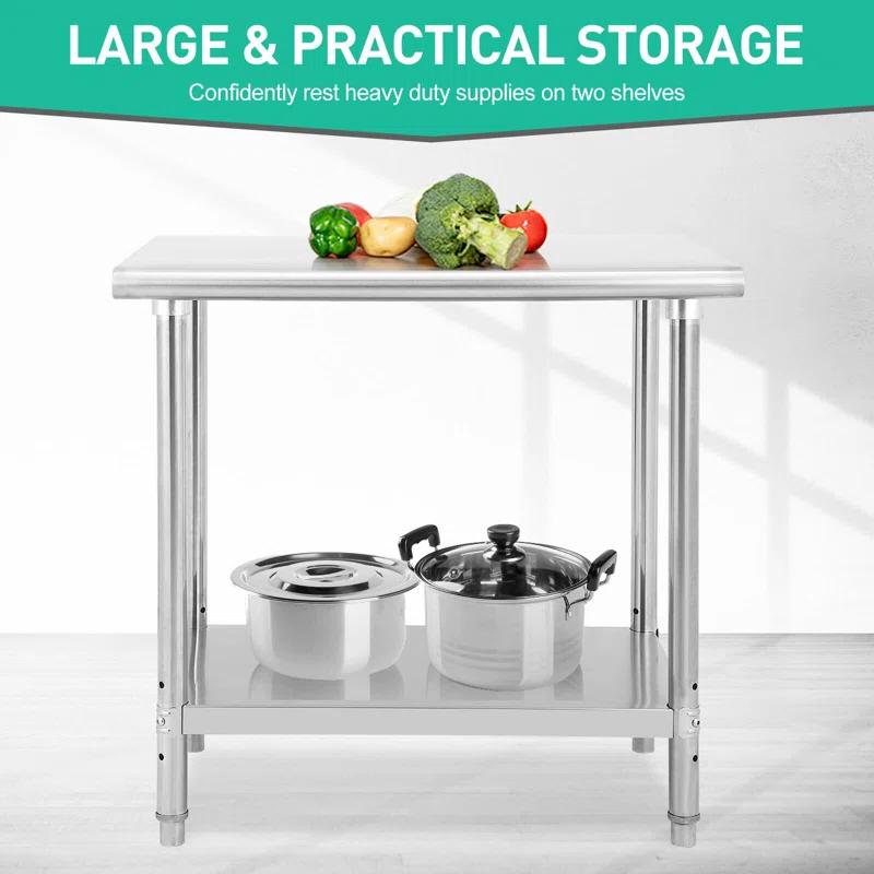Stainless Steel Table Commercial Work Table,NSF Three Layer Workbench Heavy Duty Prep Worktable