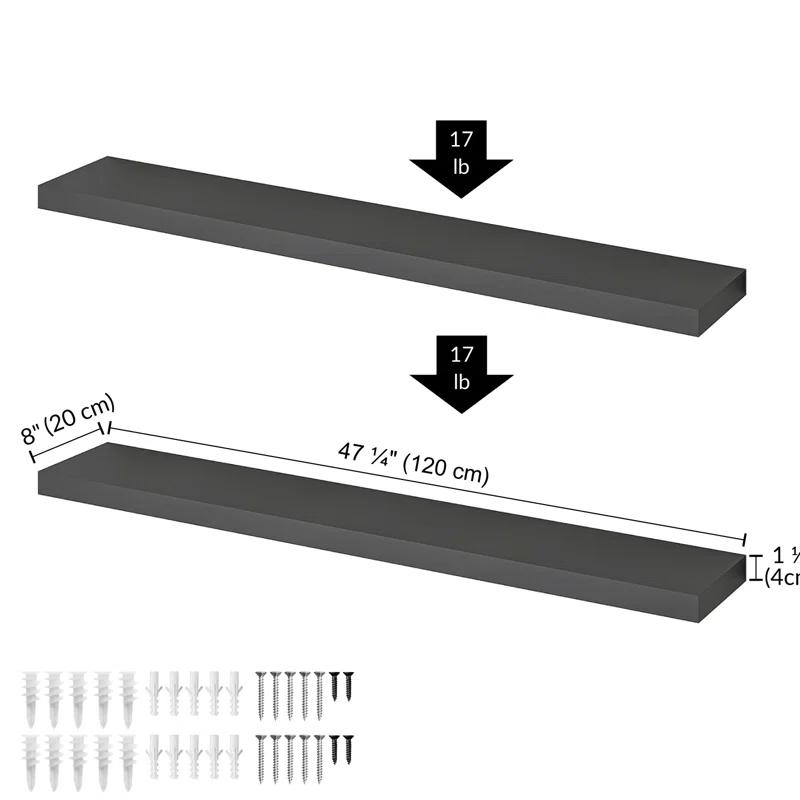 Ballucci Miami 48" W x 8" D Floating Shelves Set with Invisible Wall Mount Brackets (Set of 2)