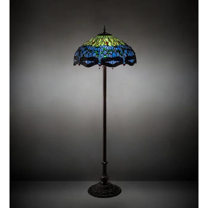 Lámpara de Pie Tipo Libélula con Cabeza Colgante Tiffany de 62" de Alto
