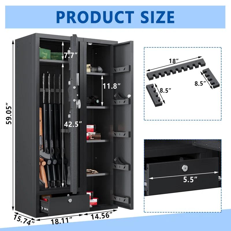 Kaer Kaer 15-20 Gun Safe,gun Safes For Home Rifle And Pistols,large Gun Safes For Home And Shotgun, Large Gun Safes For Home And Shotgun, Quick Access Shotguns Rifle Cabinet,with Drawer And Removable Shelf
