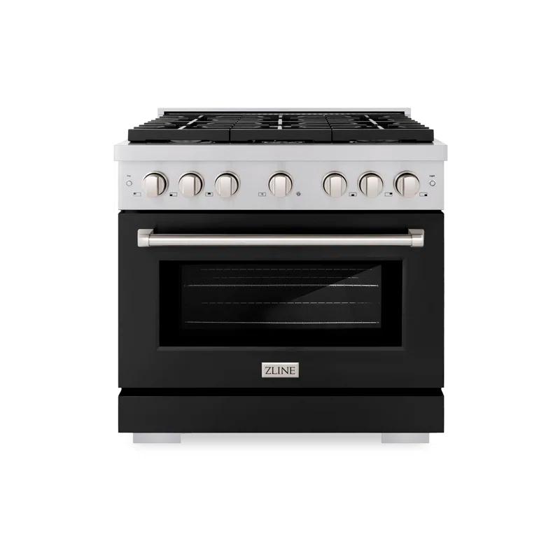 ZLINE 36 in. 5.2 cu. ft. Paramount Gas Range W/ 6 Burner Cooktop & Convection Gas Oven in Stainless Steel W/ Black Matte Door (SGR-BLM-36)