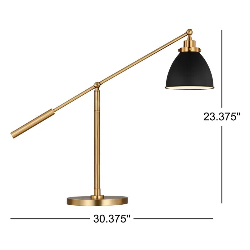 Wellfleet Adjustable Dome Desk Lamp in Matte White and Burnished Brass
