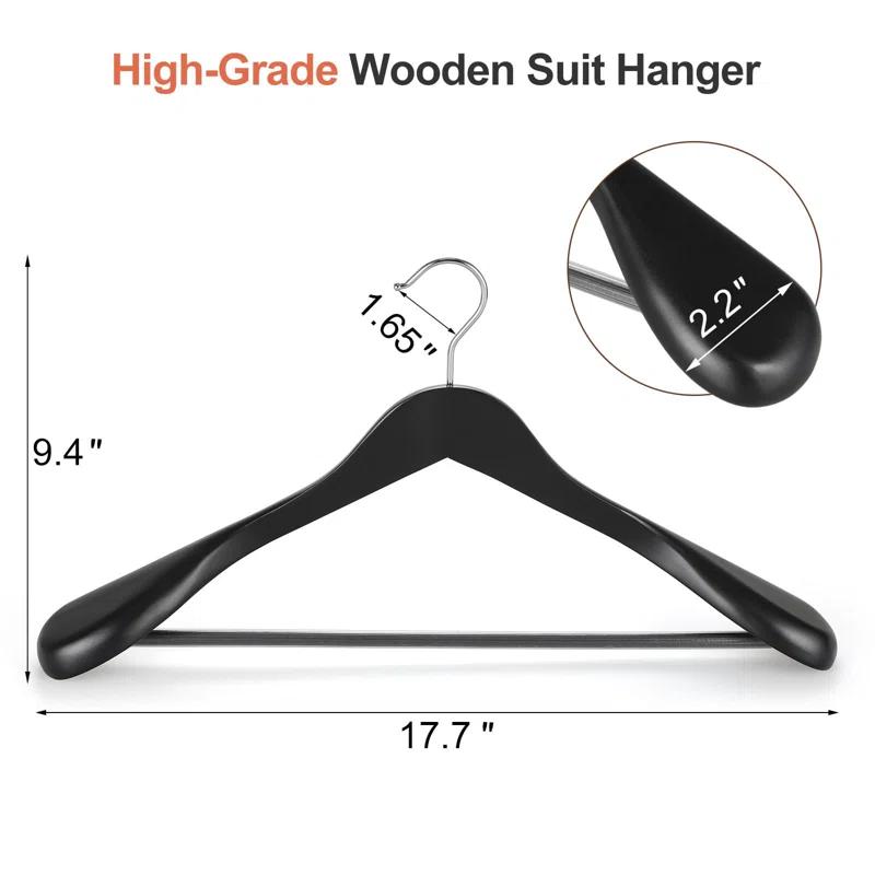 Rebrilliant 6 Pack Wide Shoulder Wooden Hangers, 360° Rotating Hooks, Solid Wood Heavy Duty Hangers