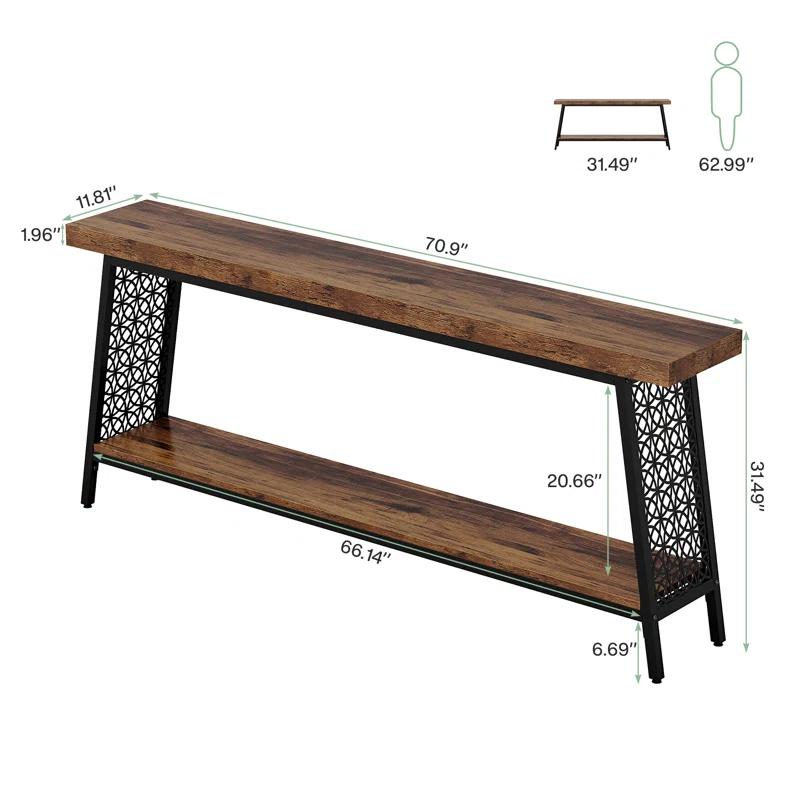 17 Stories 70.9" Console Table with Storage Shelf, 2-Tier Extra Long Sofa Table