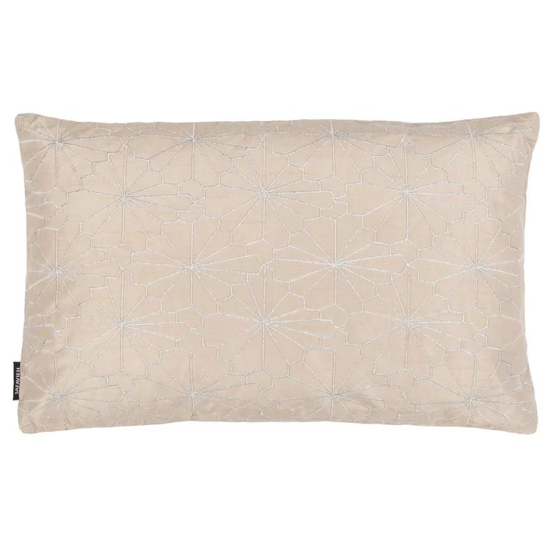 Champagne Beige Embroidered Floral Rectangular Pillow