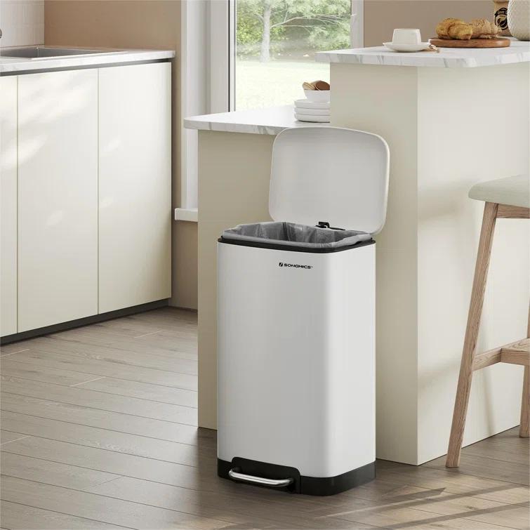 8 Gallon Trash Can with Lid, Garbage Can, Stainless Steel Small Waste Bin with Step Pedal and Inner Bucket, Soft Close, Kitchen