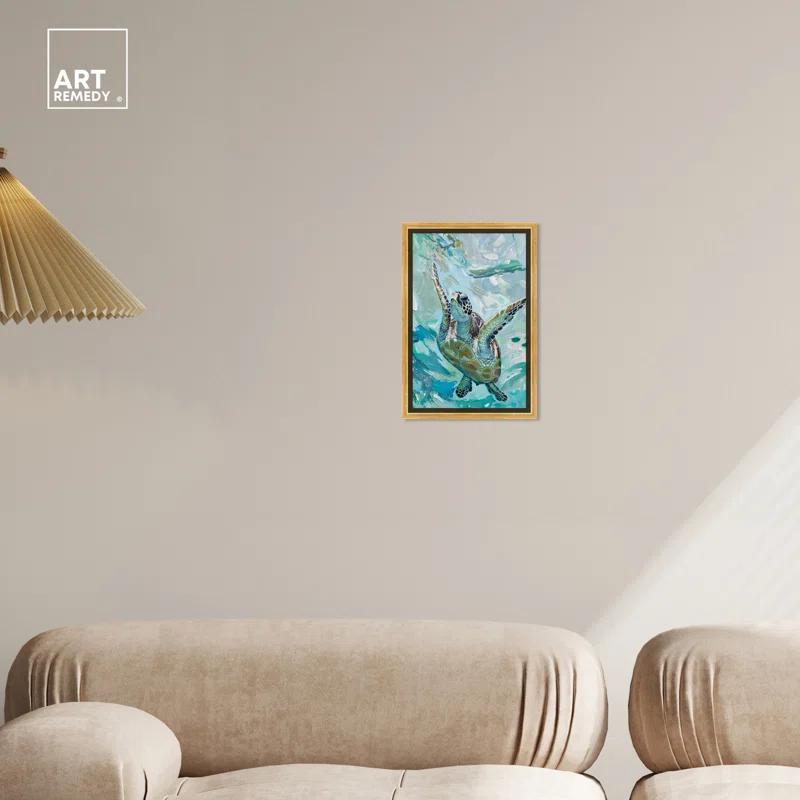 Art Remedy Art Remedy Serene Turtle Framed Colorful Coastal 1 Piece Canvas Wall Art 57715