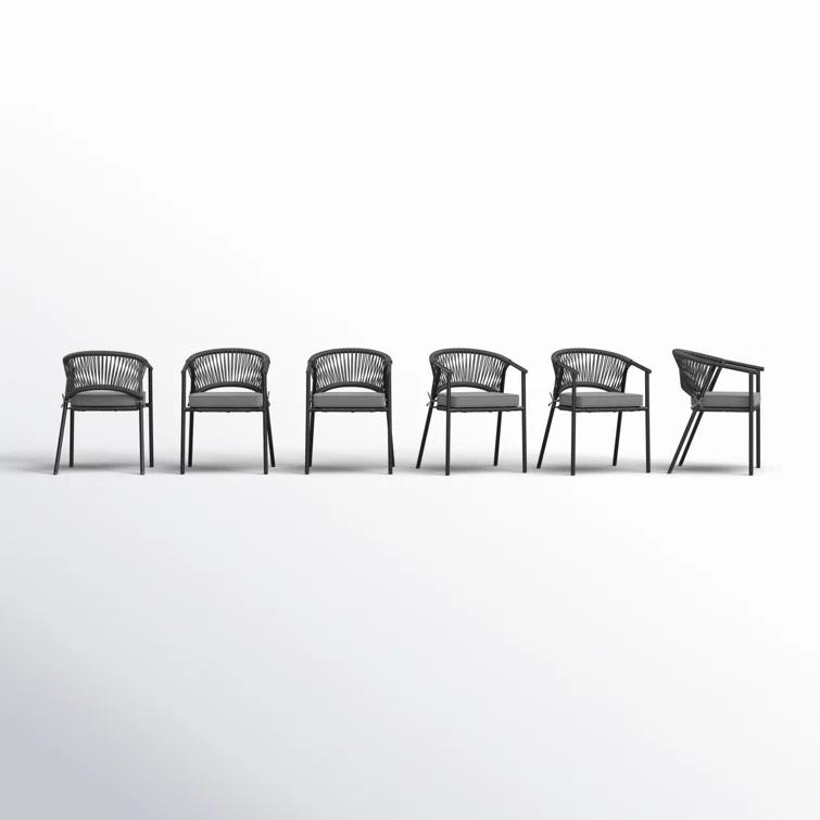 Adila Metal Outdoor Stacking Dining Armchair with Cushion (Set of 6)