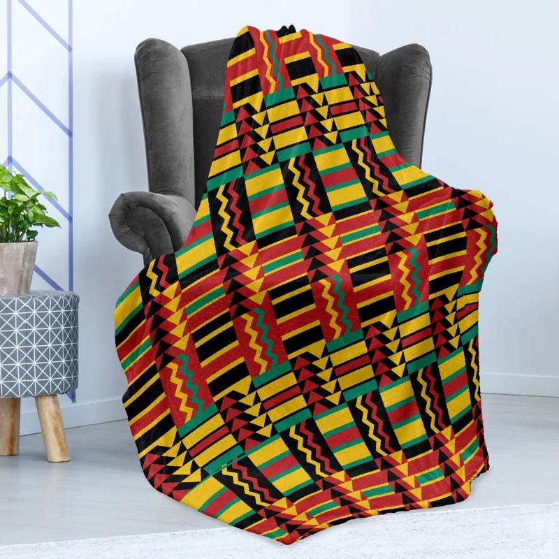 Ambesonne Ambesonne Kente Pattern Fleece Throw Blanket Zimbabwe Multicolor