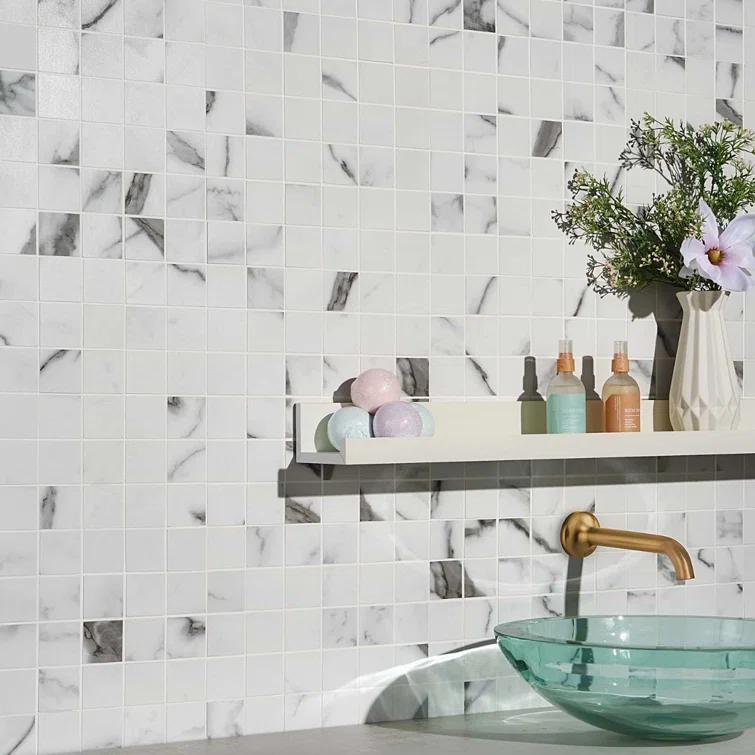 Saroshi Statuario Valley 11.81 in. x 11.81 in. Matte Porcelain Floor and Wall Mosaic Tile (0.96 sq. ft./Each)