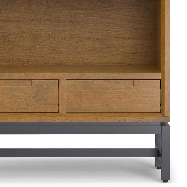 Banting 30"W Solid Wood 4 Shelf Industrial Bookcase with 2 Drawers, Adjustable Shelves, and Metal Base