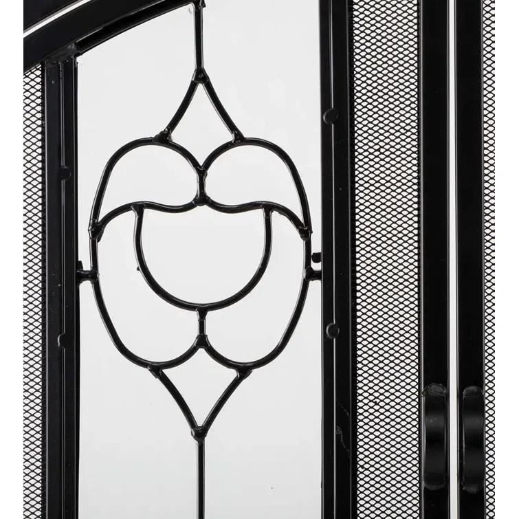 Plow & Hearth Two-Door Fireplace Screen with Tempered Glass Floral Panels