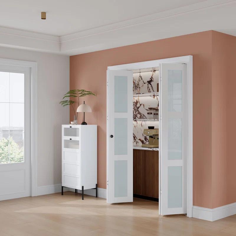Frosted Glass And Solid Manufactured Wood Bi-Fold Door With Installation Hardware Kit