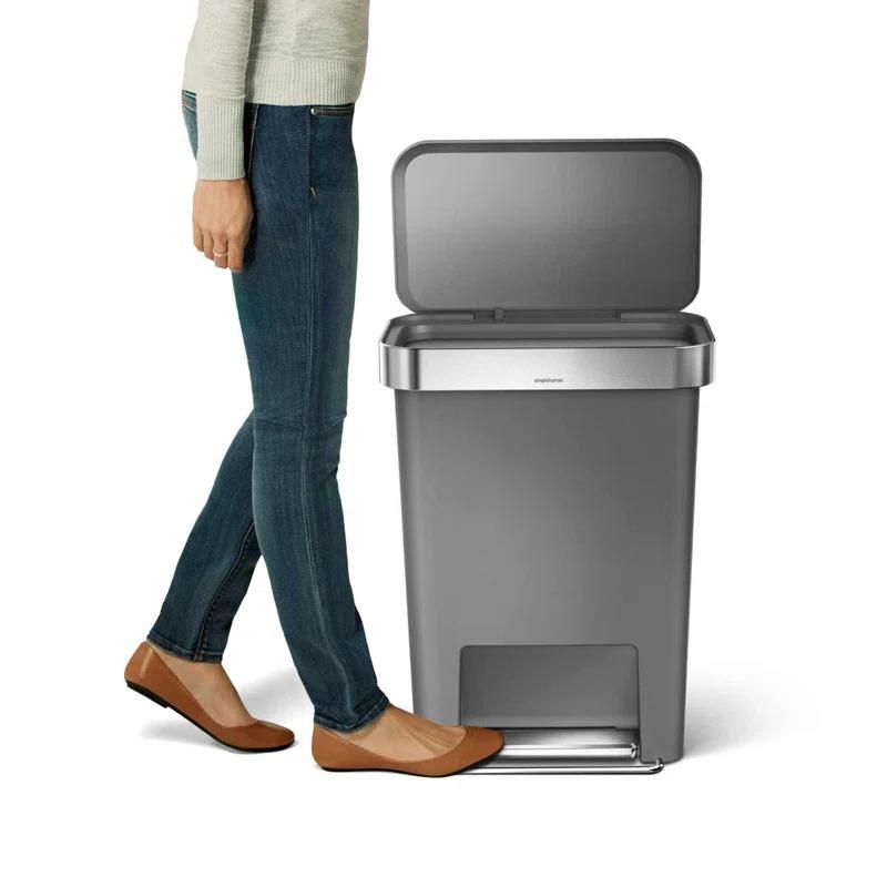 Simplehuman 45 Liter Rectangular Kitchen Trash Can with Liner Pocket, Grey Plastic