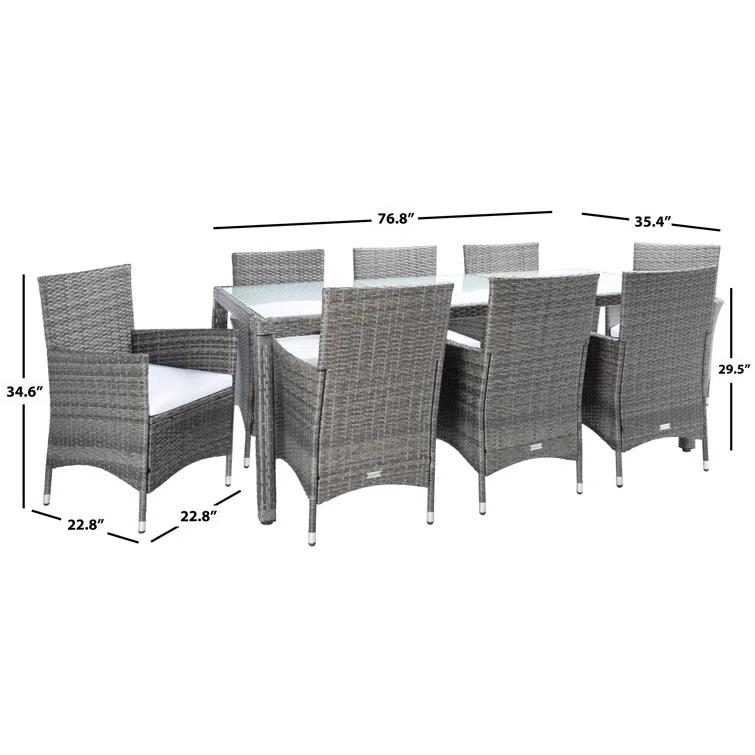 Safavieh Hailee 8 - Person Wicker Patio Dining Set with Rectangular Table , Cushions Included