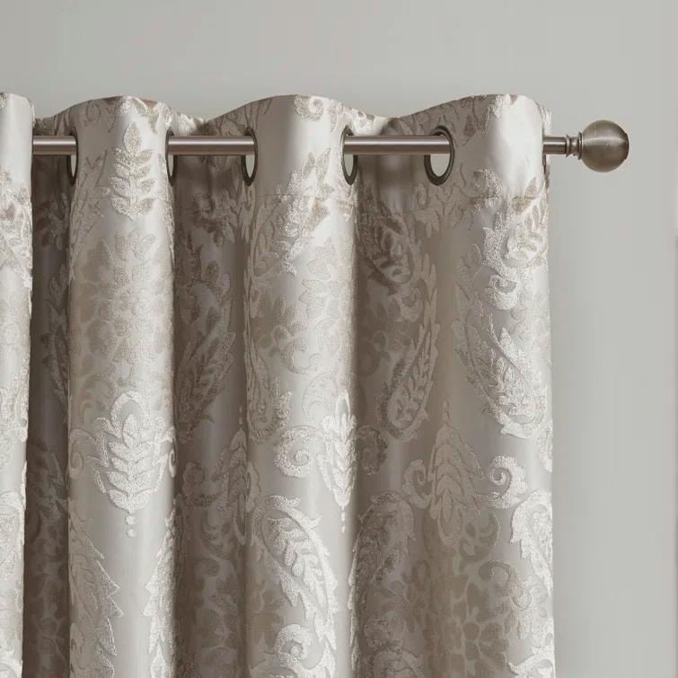 Madison Park Amelia Knitted Jacquard Paisley Total Blackout Grommet Top Single Curtain Panel