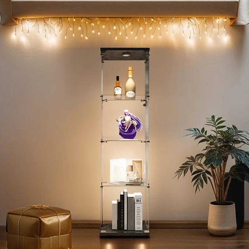 Lighted 4 Shelves Glass Cabinet Glass Display Cabinet With One Door