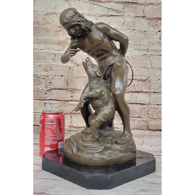 Red Barrel Studio® Native American Indian Shaman Taming A Bear - Bronze Sculpture Statue By P. Bartlett