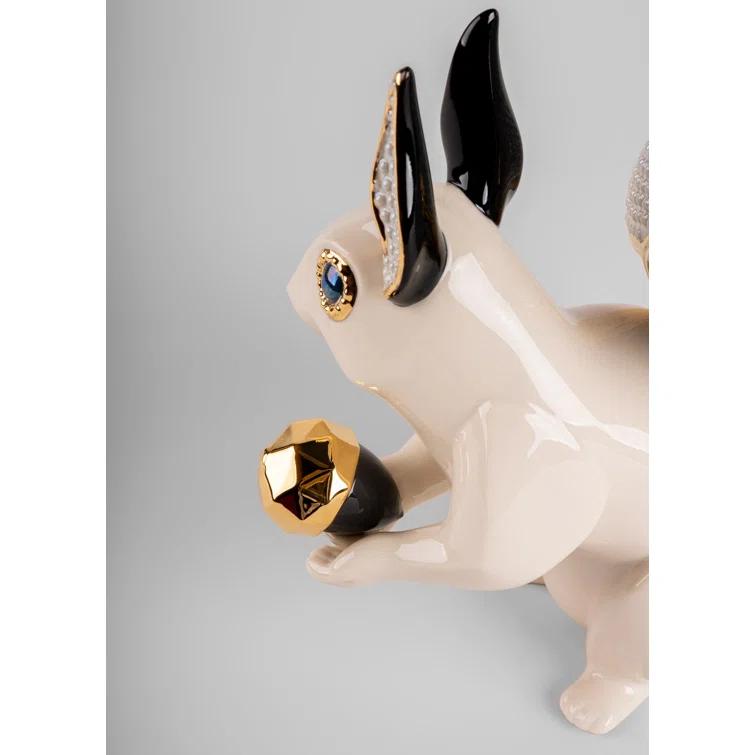 Art Deco Porcelain Squirrel Statue with Sapphire Blue Eyes