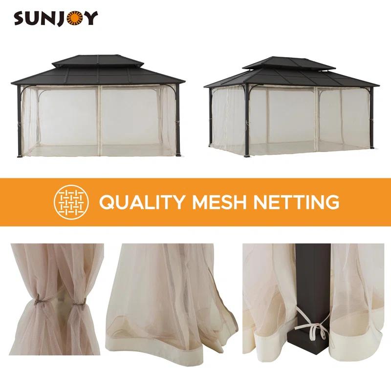 Sunjoy Sunjoy Hardtop Gazebo 12 x 16 ft. Outdoor Gazebo, Heavy Duty Steel Frame Gazebo, Double Tiered Metal Gazebo with Ceiling Hook and Removable Netting Sidewalls