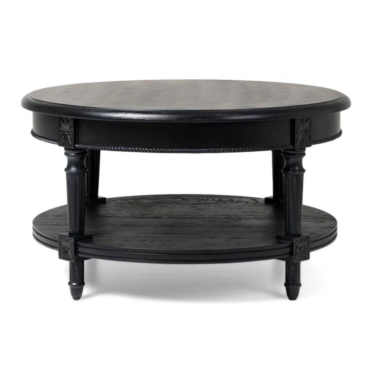 Maven Lane Maven Lane Pullman Traditional Round Wooden Coffee Table In Antiqued Black Finish