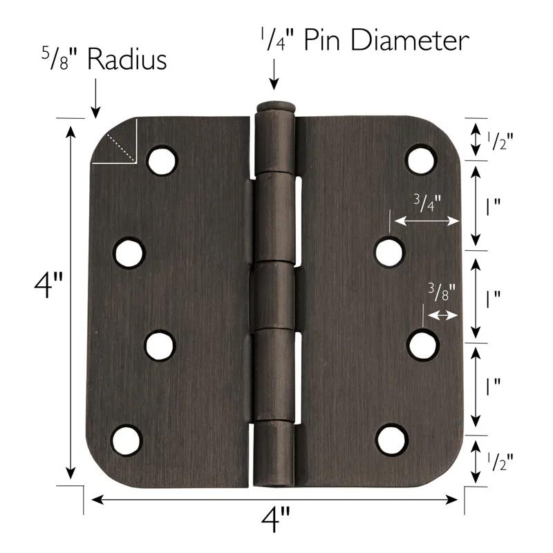 Design House Door Hinge 4-Inch, 5/8-inch Radius, 3-Pack (Set of 3)