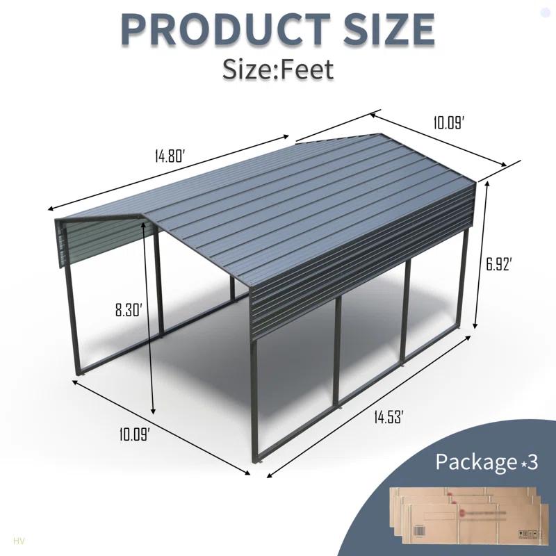 HomeViewto Outdoor Carport, 10 X 15 FT Carport, Heavy Duty Carport Canopy With Galvanized Steel Roof And Frame, Metal Carport Large Garage For Driveway Car, Truck