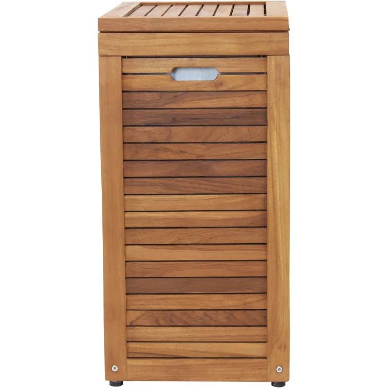 Aqua Teak Moti Wood Laundry Hamper with Handles