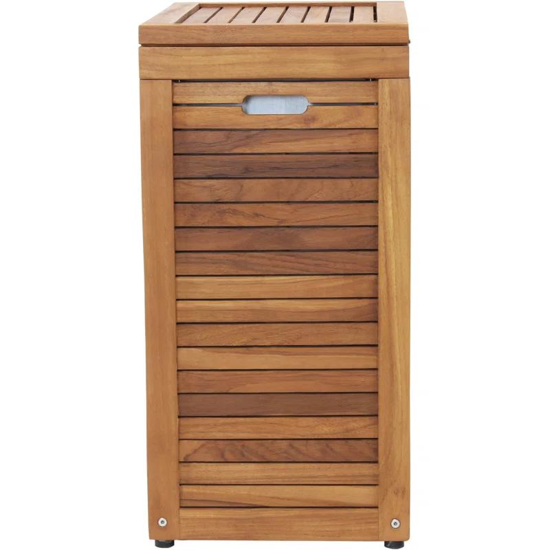 Aqua Teak Moti Wood Laundry Hamper with Handles