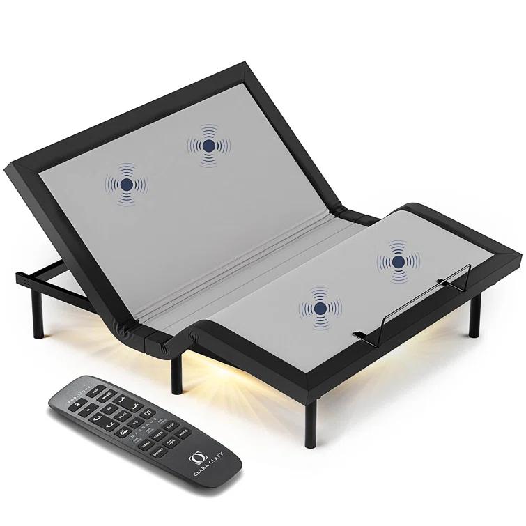 Clara Clark Clara Clark Massaging Zero Gravity, Zero Clearance Adjustable Bed with Wireless Remote, USB Ports & LED Lights