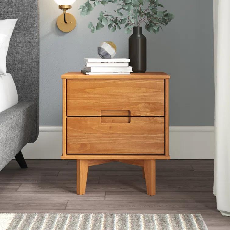 George Oliver Solid Wood Groove 2-Drawer Nightstand