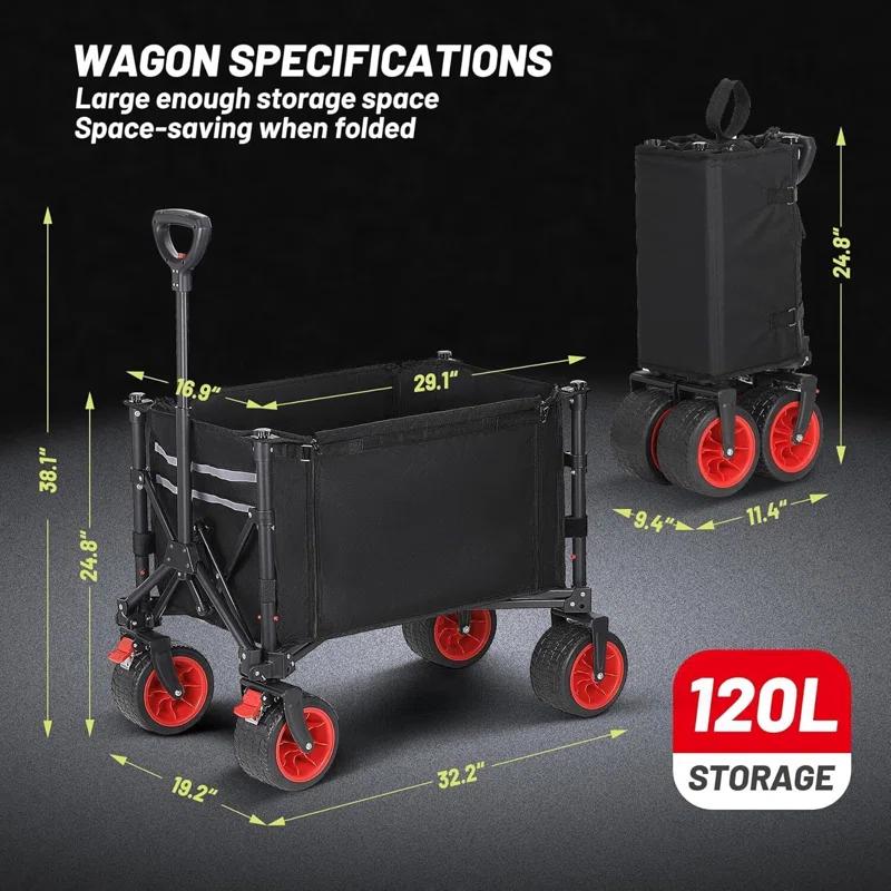 Zstar 220lb Capacity Folding Utility Cart, 360° Swivel Wheels