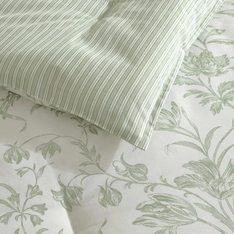 Laura Ashley Laura Ashley Natalie Green Floral Cotton Comforter Bonus Set