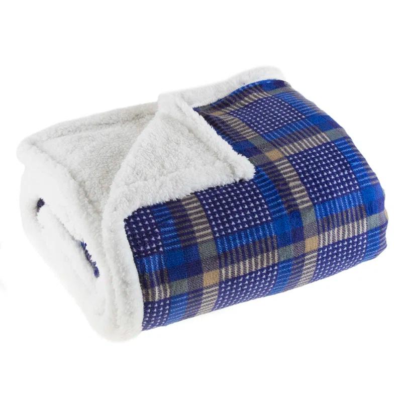 Lavish Home Reversible Plaid Fleece Blanket – 50-Inch x 60-Inch Machine-Washable Sherpa Throw – Cozy Blanket for Couch, Chair, or Bed by Lavish Home